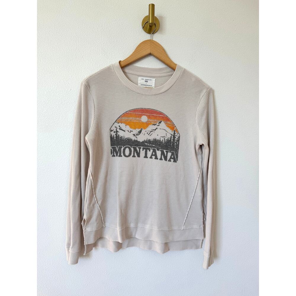 Anthropologie Sol Angeles Montana Retro Waffle Knit Cream Thermal Knit Top Small